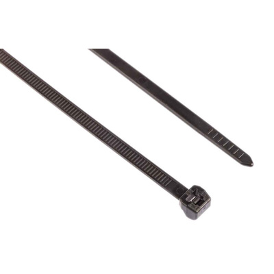 HellermannTyton Cable Tie, Outside Serrated, 384mm x 4.6 mm, Black Polyamide 6.6 (PA66), Pk-100