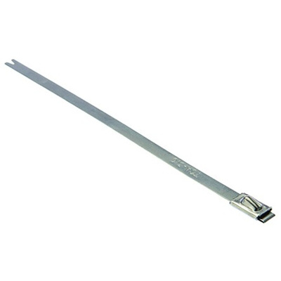HellermannTyton Cable Tie, Roller Ball, 201mm x 4.6 mm, Metallic 304 Stainless Steel, Pk-100