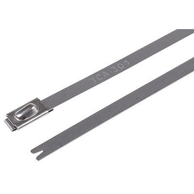 HellermannTyton Cable Tie, Roller Ball, 201mm x 4.6 mm, Metallic 304 Stainless Steel, Pk-100