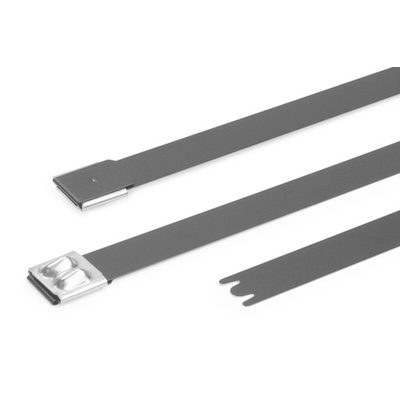 HellermannTyton Cable Tie, Roller Ball, 362mm x 12.3 mm, Black Polyester Coated Stainless Steel, Pk-50