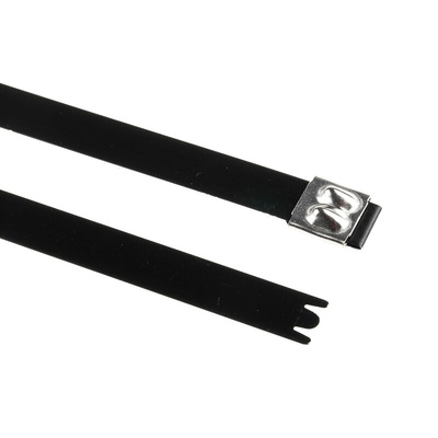 HellermannTyton Cable Tie, Roller Ball, 362mm x 12.3 mm, Black Polyester Coated Stainless Steel, Pk-50