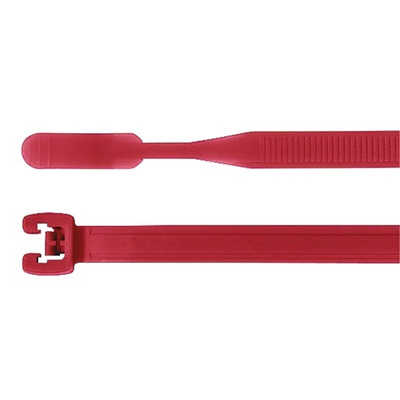 HellermannTyton Cable Tie, Q-Tie, 210mm x 4.7 mm, Red Polyamide 6.6 (PA66), Pk-100