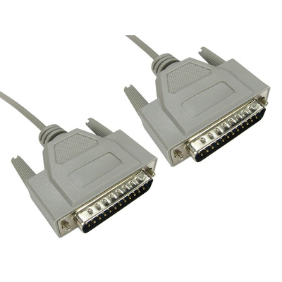 RS PRO Male 25 Pin D-sub to Male 25 Pin D-sub Serial Cable, 10m PVC
