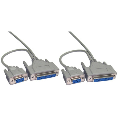 RS PRO Female 9 Pin D-sub, 25 Pin D-sub to Female 9 Pin D-sub, 25 Pin D-sub Serial Cable, 2.5m PVC