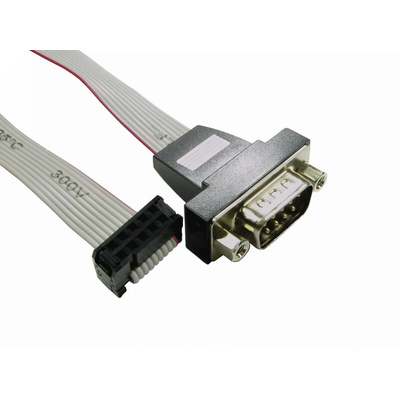 RS PRO Male 10 Pin IDC to Male 9 Pin D-sub Serial Cable, 300mm PVC