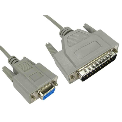 RS PRO Female 9 Pin D-sub to Male 25 Pin D-sub Serial Cable, 2m PVC