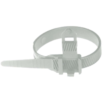 MECATRACTION Cable Tie, Releasable, 187mm x 9 mm, White Polyamide, Pk-100