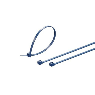 HellermannTyton Cable Tie, Releasable, 100mm x 2.5 mm, Blue Polyamide 6.6 (PA66), Pk-100pack