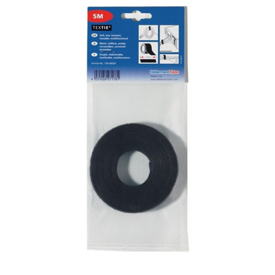 HellermannTyton Cable Tie, Hook and Loop, 25m x 13 mm, Black PA (Loop), PP (Hook), Pk-1pack