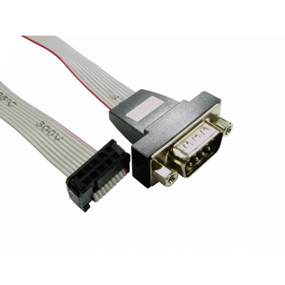 RS PRO Female 10 Pin IDC to Male 9 Pin D-sub Serial Cable, 300mm