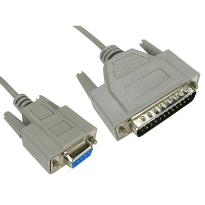 RS PRO Male 25 Pin D-sub to Female 9 Pin D-sub Serial Cable, 2m PVC
