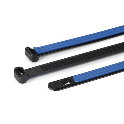 HellermannTyton Cable Tie, Soft Grip Tie, 140mm x 12.7 mm, Black on Blue TPE, Pk-500pack