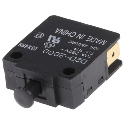 Door Interlock Micro Switch Plunger, SPDT-NO/NC 10 A @ 250 V ac, -25 → +85°C