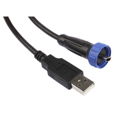 Bulgin USB 2.0 Cable, Male Mini USB B to Male USB A Cable, 2m