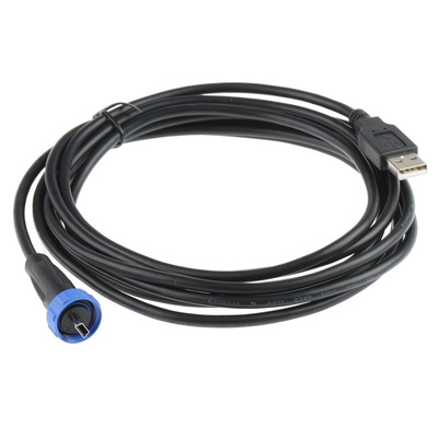 Bulgin USB 2.0 Cable, Male Mini USB B to Male USB A Cable, 3m