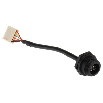Bulgin USB 2.0 Cable, Male Mini USB AB to Female 6 Pin Socket Cable, 100mm