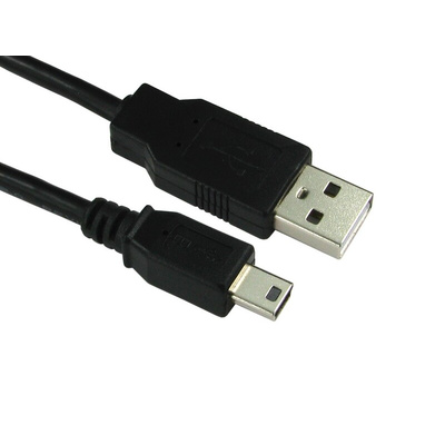 RS PRO USB 2.0 Cable, Male USB A to Male Mini USB B Cable, 200mm