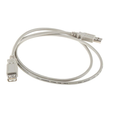RS PRO USB 2.0 Cable, Male USB A to Female USB A Cable, 1m