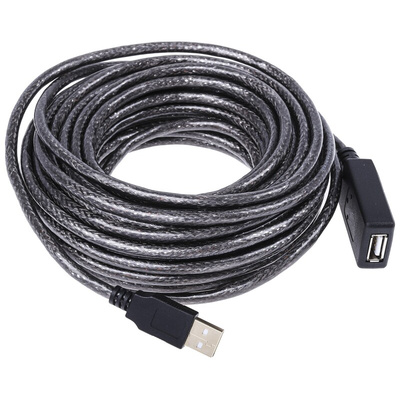 RS PRO USB 2.0 Cable, Male USB A to Female USB A USB Extension Cable, 12m