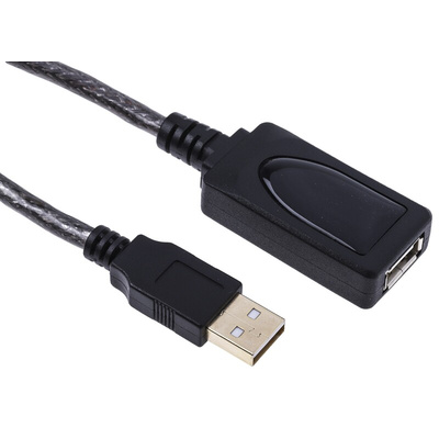 RS PRO USB 2.0 Cable, Male USB A to Female USB A USB Extension Cable, 12m