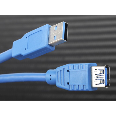 RS PRO USB 3.0 Cable, Male USB A to Female USB A USB Extension Cable, 5m