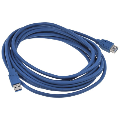 RS PRO USB 3.0 Cable, Male USB A to Female USB A USB Extension Cable, 5m