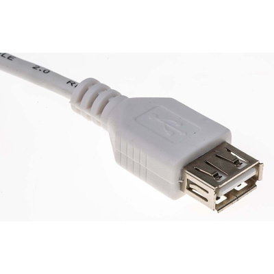 RS PRO USB 2.0 Cable, Male USB A to Female USB A USB Extension Cable, 1.8m