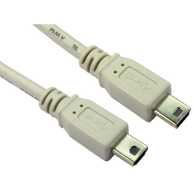 RS PRO USB 2.0 Cable, Male Mini USB A to Male Mini USB B  Cable, 1m