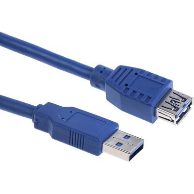 RS PRO USB 3.0 Cable, Male USB A to Female USB A USB Extension Cable, 1m