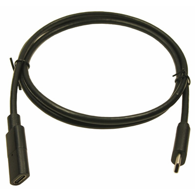 RS PRO USB 3.1 Cable, Male USB C to Female USB C USB Extension Cable, 1m