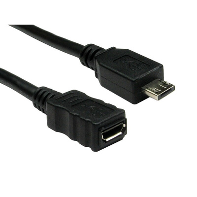 RS PRO USB 2.0 Cable, Male Micro USB AB to Female Micro USB B Cable, 0.5m