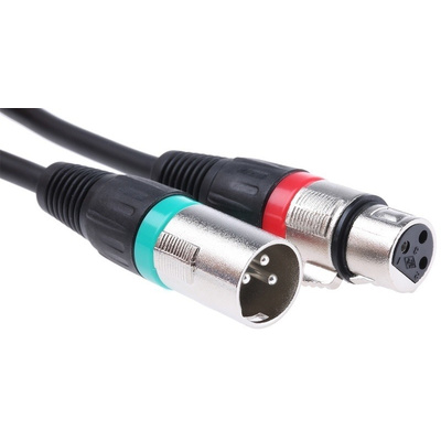 RS PRO XLR Audio Video Cable Assembly 3m Black Male XLR3 to Female XLR3