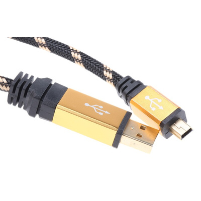 Roline USB 2.0 Cable, Male USB A to Male Mini USB B Cable, 800mm