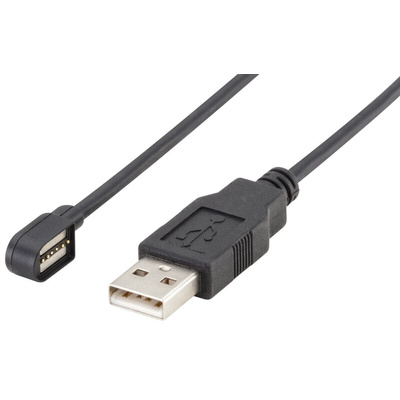 Rosenberger USB 2.0 Cable, Male Magnetic Rectangular to Female USB A Magnetic USB Cable, 1.5m