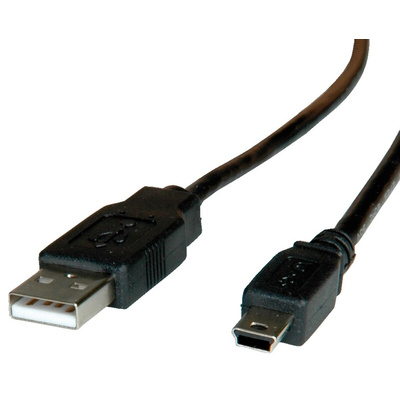 Roline USB 2.0 Cable, Male USB A to Male Mini USB B Cable, 3m