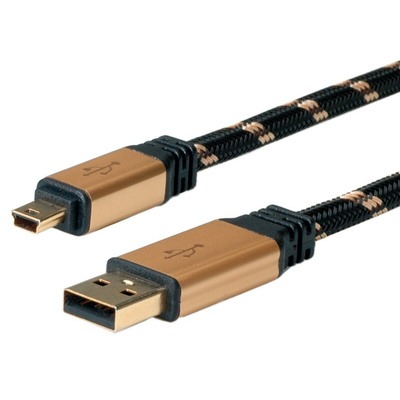 Roline USB 2.0 Cable, Male USB A to Male Mini USB B Cable, 3m