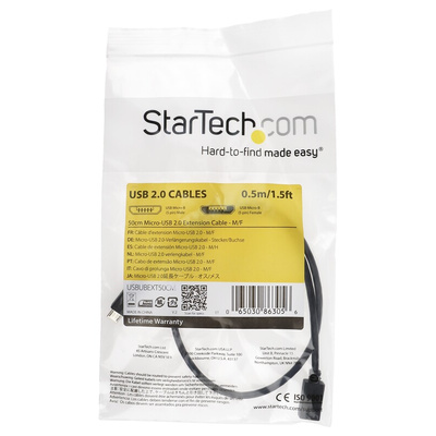 StarTech.com USB 2.0 Cable, Male Micro USB B to Female Micro USB B USB Extension Cable, 0.5m