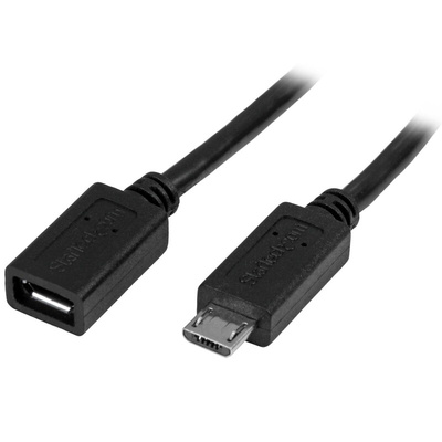 StarTech.com USB 2.0 Cable, Male Micro USB B to Female Micro USB B USB Extension Cable, 0.5m