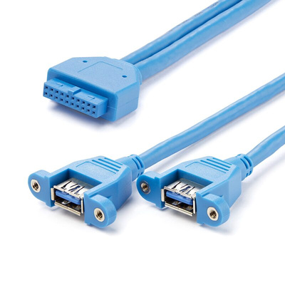 StarTech.com USB 3.0 Cable, Female 20 Pin Socket to Female USB A x 2 Cable, 0.5m