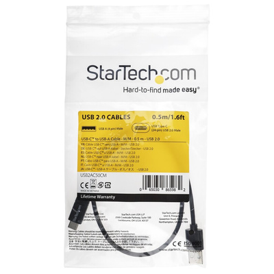 StarTech.com USB 2.0 Cable, Male USB C to Male USB A Cable, 0.5m