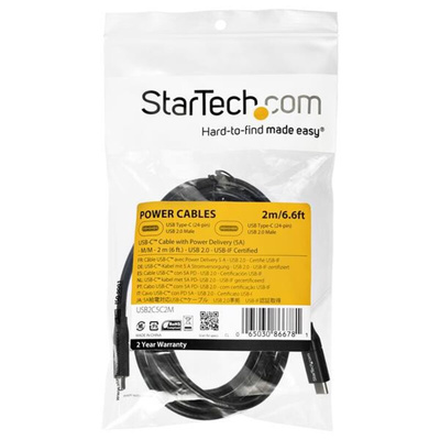 StarTech.com USB 2.0 Cable, Male USB C to Male USB C Cable, 2m