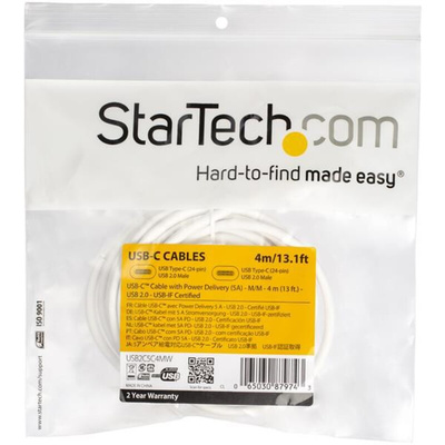 StarTech.com USB 2.0 Cable, Male USB C to Male USB C Cable, 4m