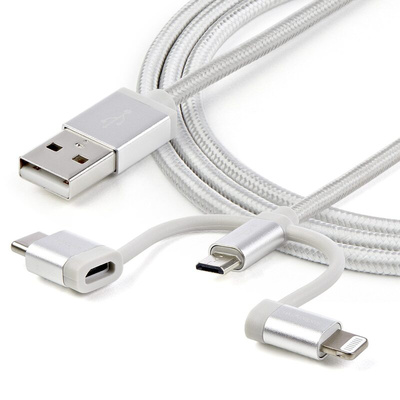 StarTech.com USB 2.0 Cable, Male USB A to Male Lightning, USB B, USB C  Cable, 1m