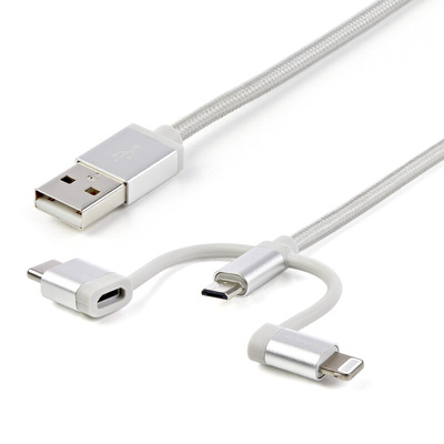 StarTech.com USB 2.0 Cable, Male USB A to Male Lightning, USB B, USB C  Cable, 1m