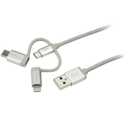 StarTech.com USB 2.0 Cable, Male USB A to Male Lightning, USB B, USB C  Cable, 1m