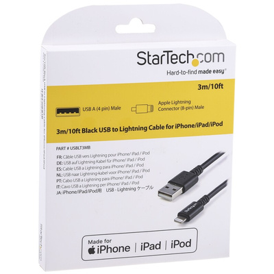 StarTech.com USB 2.0 Cable, Male USB A to Male Lightning Cable, 3m