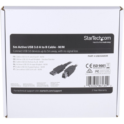 StarTech.com USB 3.0 Cable, Male USB A to Male USB B Cable, 5m