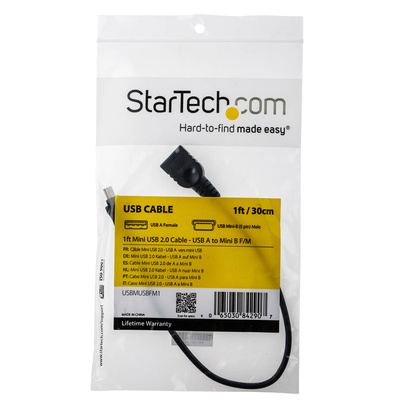 StarTech.com USB 2.0 Cable, Male Mini USB B to Female USB A Cable, 300mm