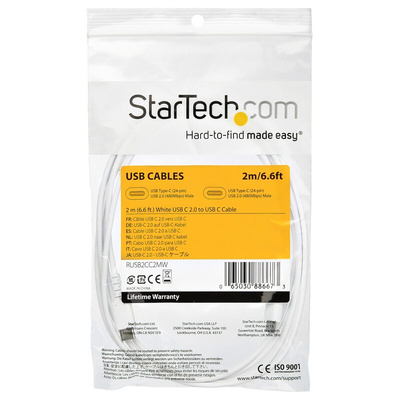 StarTech.com USB 2.0 Cable, Male USB C to Male USB C Rugged USB Cable, 2m