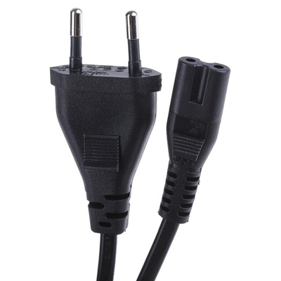 RS PRO IEC C7 Socket to Type C Europlug Plug Power Cord, 1.5m